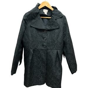 Toffee Apple Jacket Womens XL Black Floral‎ Dress Coat 3 Button Pockets